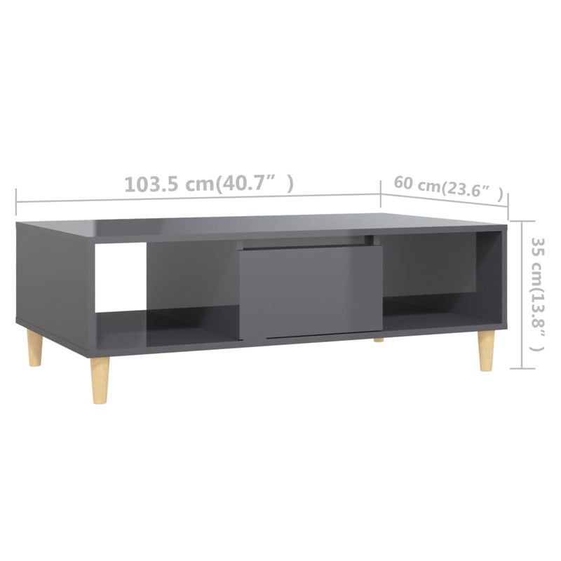 vidaXL magasfényű szürke szerelt fa dohányzóasztal 103,5 x 60 x 35 cm