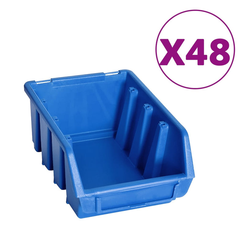 vidaXL 128 darabos kék és fekete tárolódoboz-készlet fali panelekkel