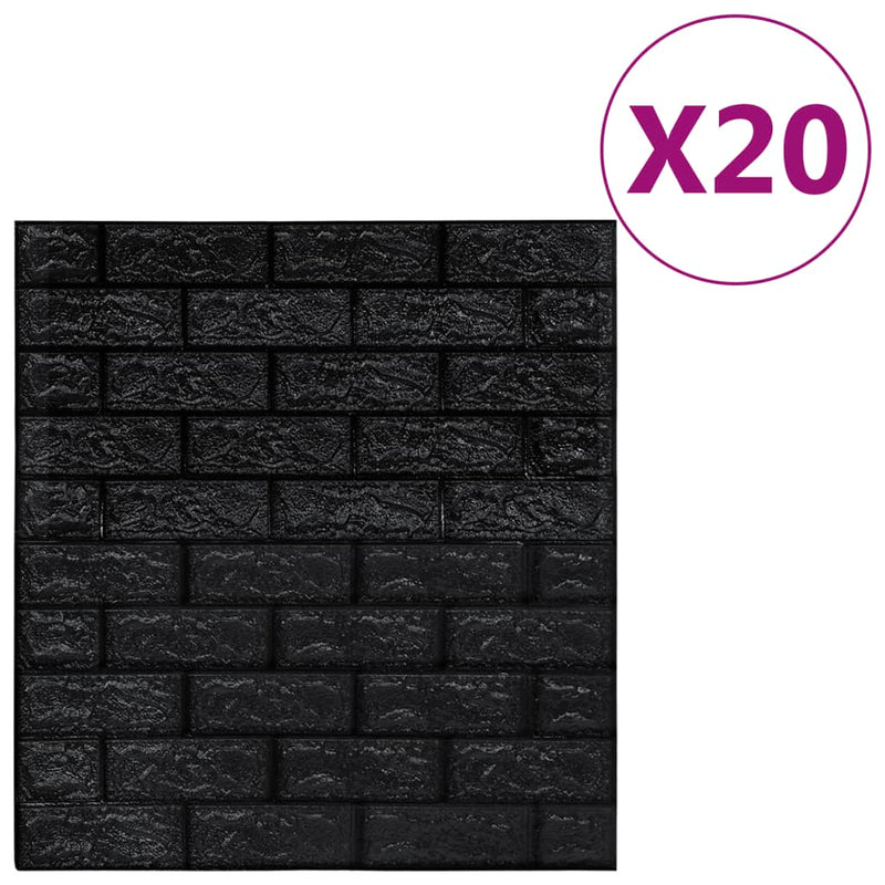 vidaXL 20 db fekete öntapadós 3D tégla hatású falmatrica