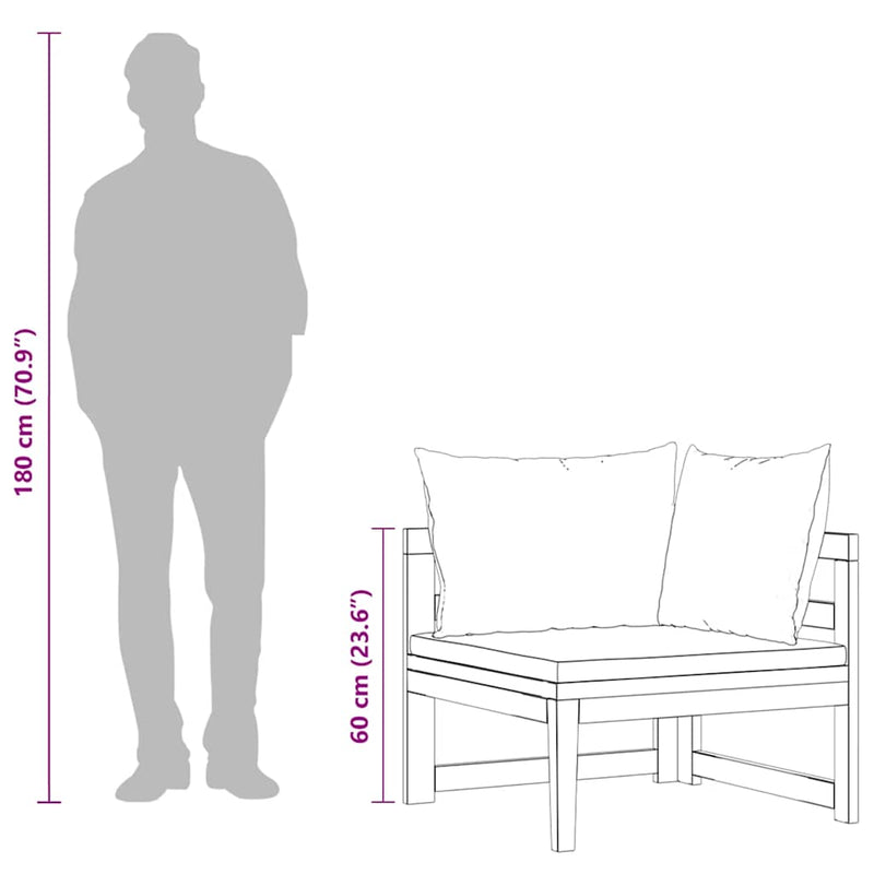 vidaXL tömör akácfa sarokkanapé krémfehér párnákkal