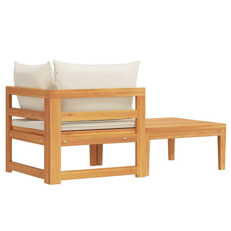 vidaXL 2 részes akácfa kerti ülőgarnitúra krémfehér párnákkal