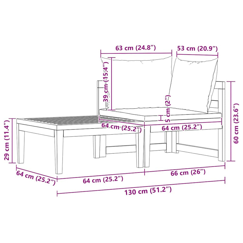 vidaXL 2 részes akácfa kerti ülőgarnitúra krémfehér párnákkal
