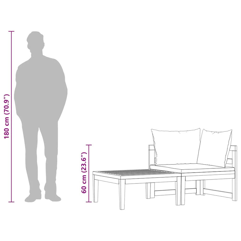 vidaXL 2 részes akácfa kerti ülőgarnitúra krémfehér párnákkal