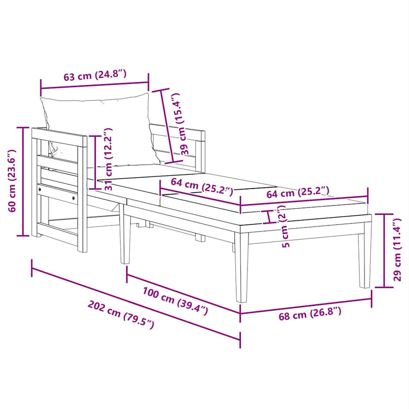 vidaXL sötétszürke tömör akácfa napozóágy párnákkal