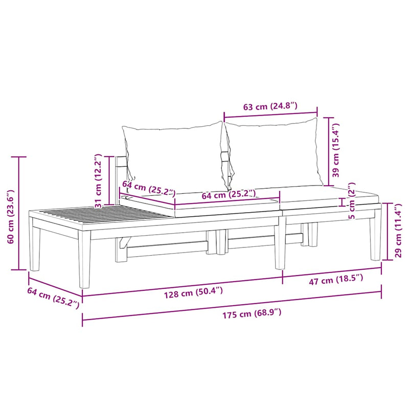 vidaXL tömör akácfa kerti pad asztallal és sötétszürke párnákkal