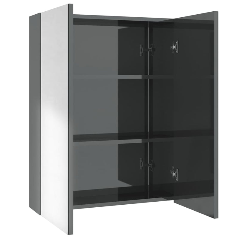 vidaXL fényes szürke MDF tükrös fürdőszobaszekrény 60 x 15 x 75 cm