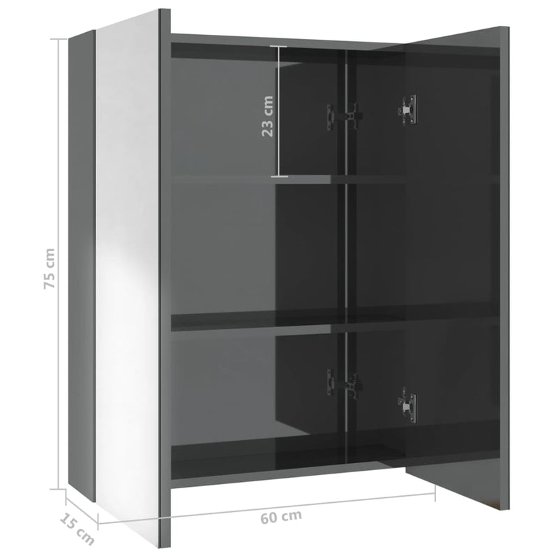 vidaXL fényes szürke MDF tükrös fürdőszobaszekrény 60 x 15 x 75 cm