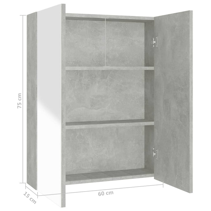 vidaXL betonszürke MDF tükrös fürdőszobaszekrény 60 x 15 x 75 cm