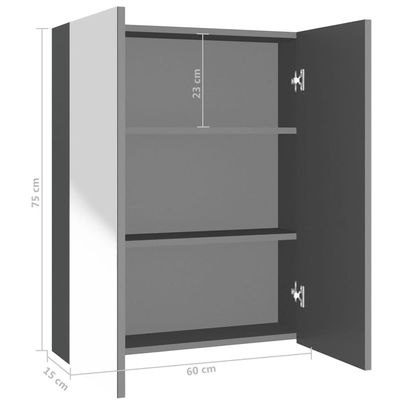 vidaXL antracitszürke MDF tükrös fürdőszobaszekrény 60 x 15 x 75 cm