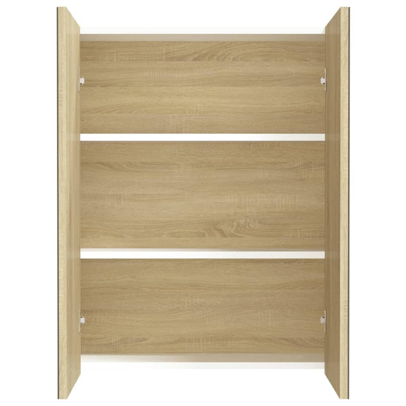 vidaXL fehér és tölgy MDF tükrös fürdőszobaszekrény 60 x 15 x 75 cm