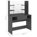 vidaXL szürke LED-es MDF sminkasztal 100 x 40 x 135 cm