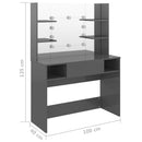 vidaXL fényes szürke LED-es MDF sminkasztal 100 x 40 x 135 cm