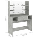 vidaXL betonszürke LED-es MDF sminkasztal 100 x 40 x 135 cm