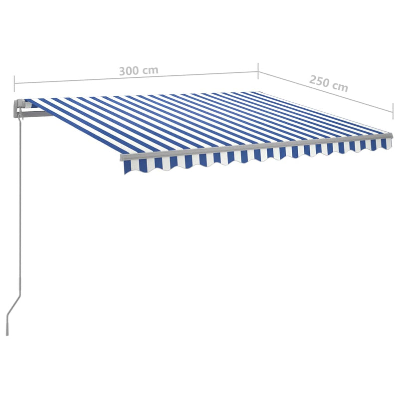 vidaXL kék és fehér kézzel kihúzható LED-es napellenző 300 x 250 cm