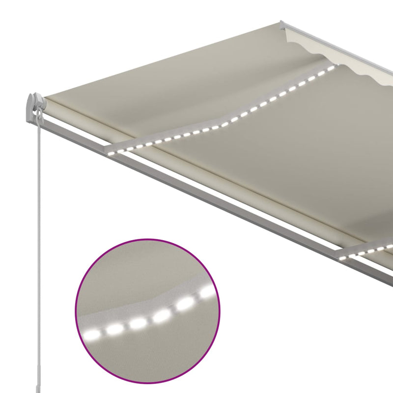 vidaXL krémszínű kézzel kihúzható LED-es napellenző 300 x 250 cm