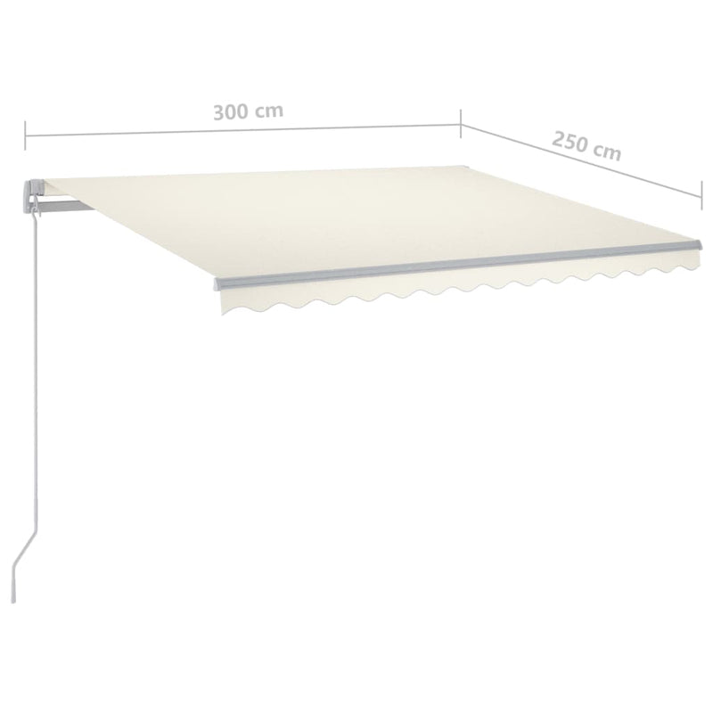 vidaXL krémszínű kézzel kihúzható LED-es napellenző 300 x 250 cm