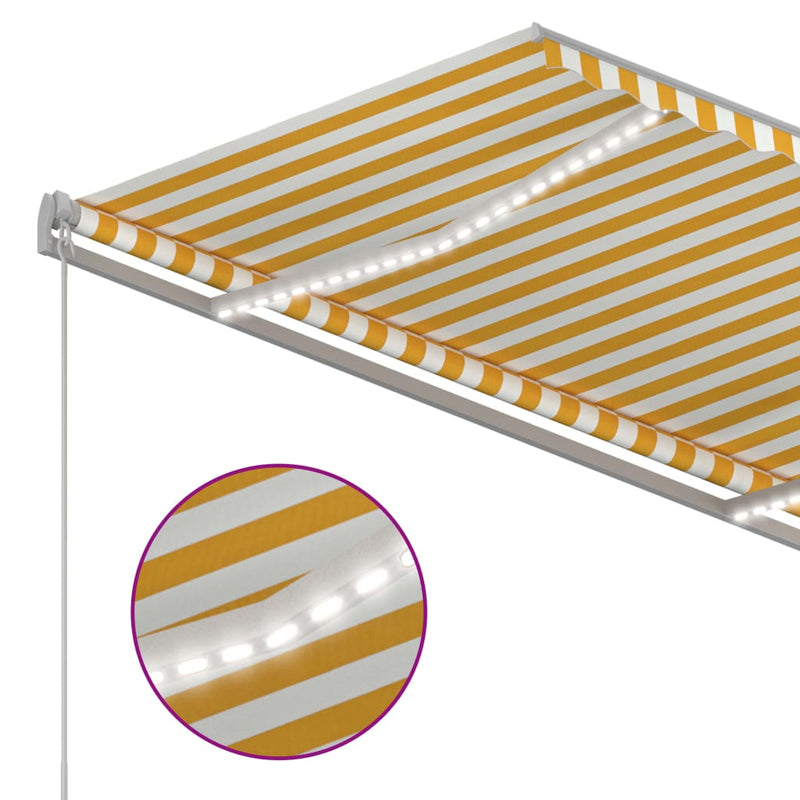 vidaXL sárga és fehér kézzel kihúzható LED-es napellenző 300 x 250 cm