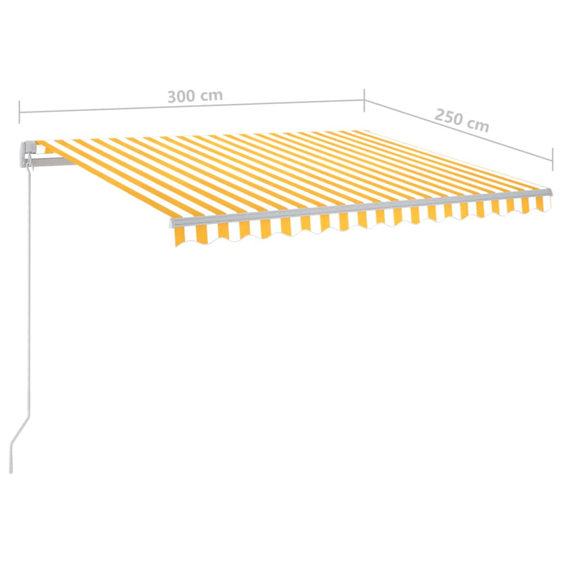 vidaXL sárga és fehér kézzel kihúzható LED-es napellenző 300 x 250 cm