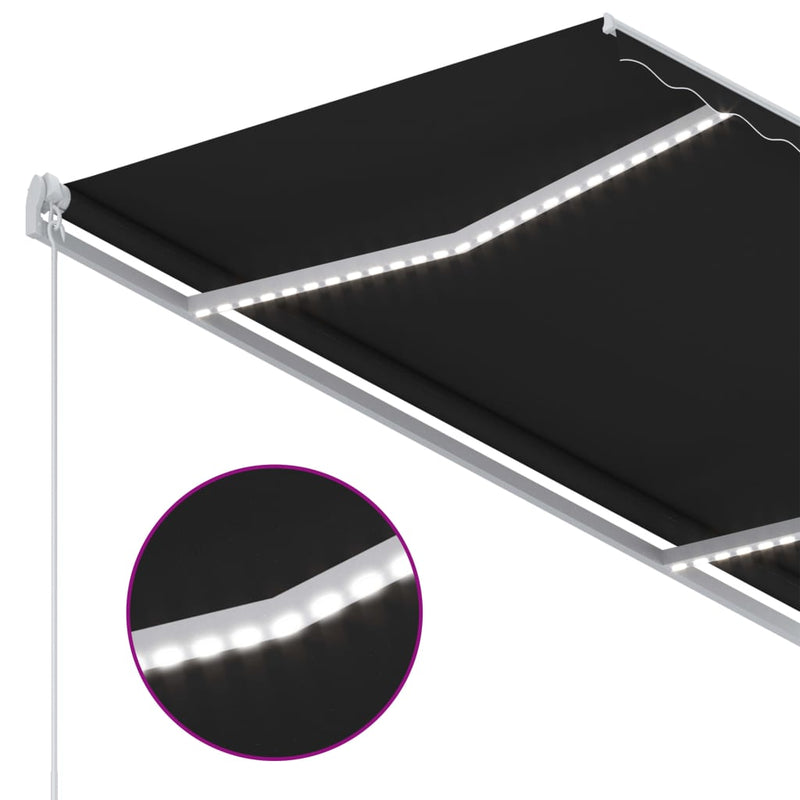 vidaXL antracitszürke kézzel kihúzható LED-es napellenző 300 x 250 cm