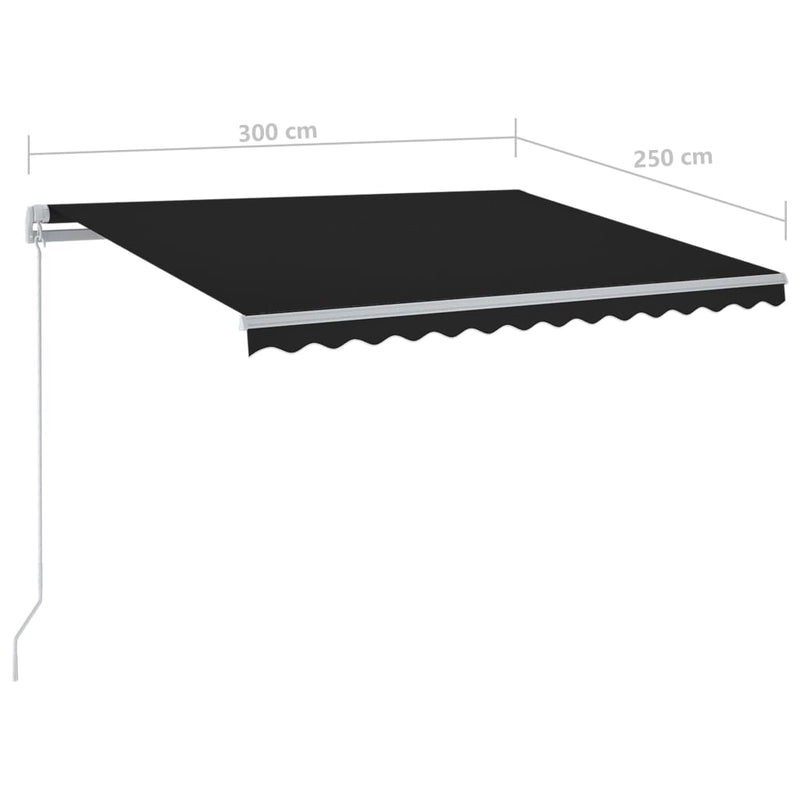 vidaXL antracitszürke kézzel kihúzható LED-es napellenző 300 x 250 cm