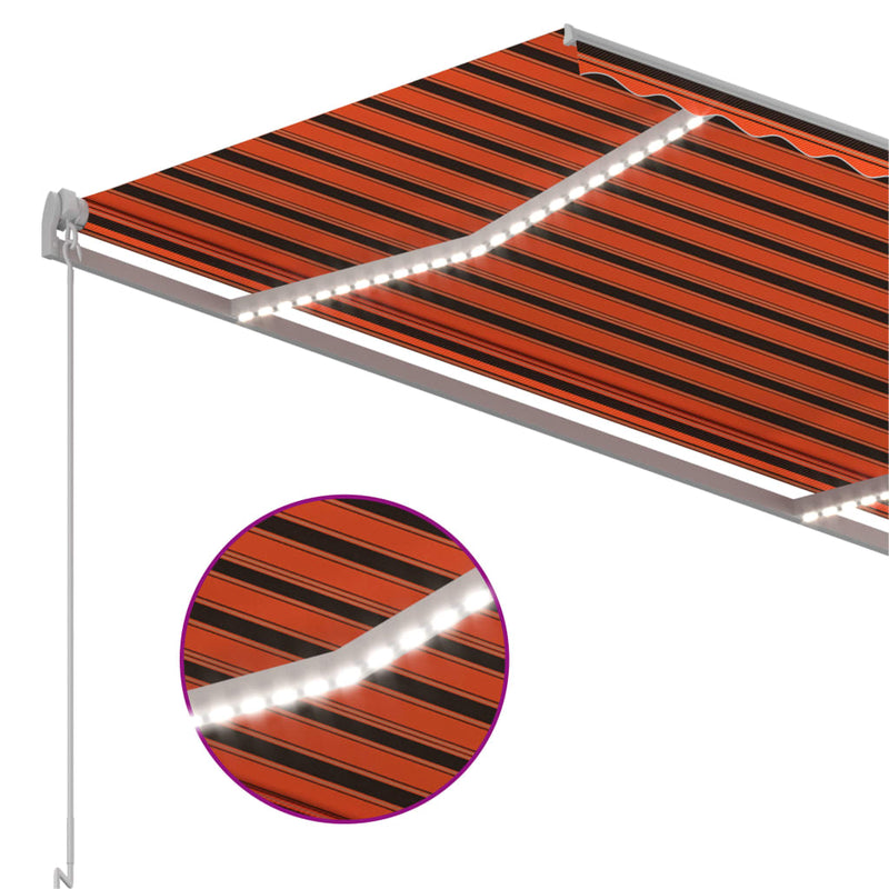 vidaXL narancs és barna kézzel kihúzható LED-es napellenző 300x250 cm