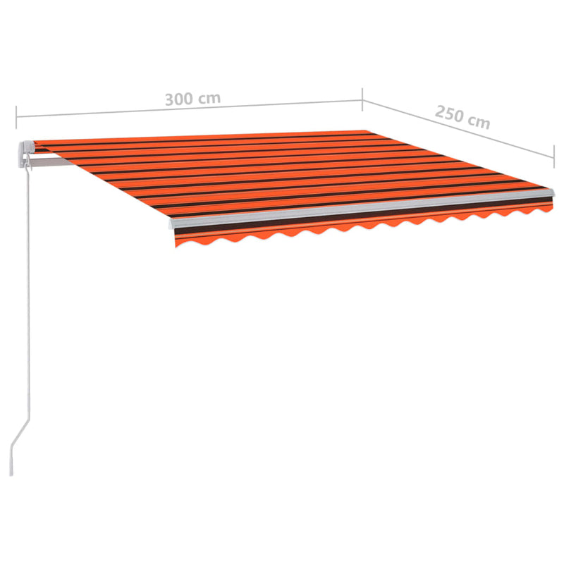 vidaXL narancs és barna kézzel kihúzható LED-es napellenző 300x250 cm