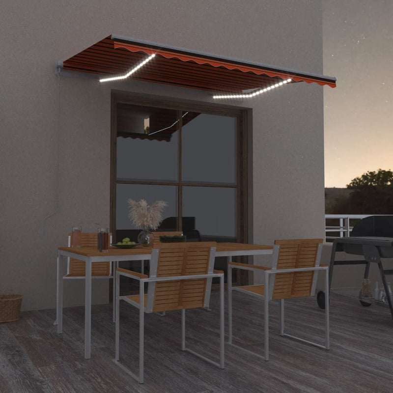 vidaXL narancs és barna kézzel kihúzható LED-es napellenző 300x250 cm