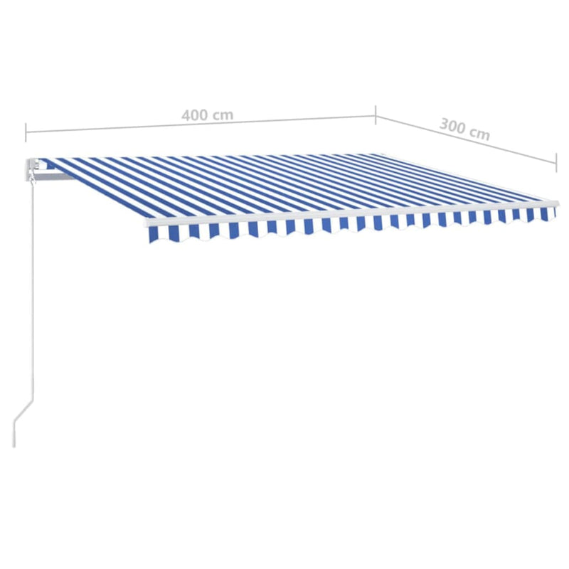 vidaXL kék és fehér kézzel kihúzható LED-es napellenző 400 x 300 cm