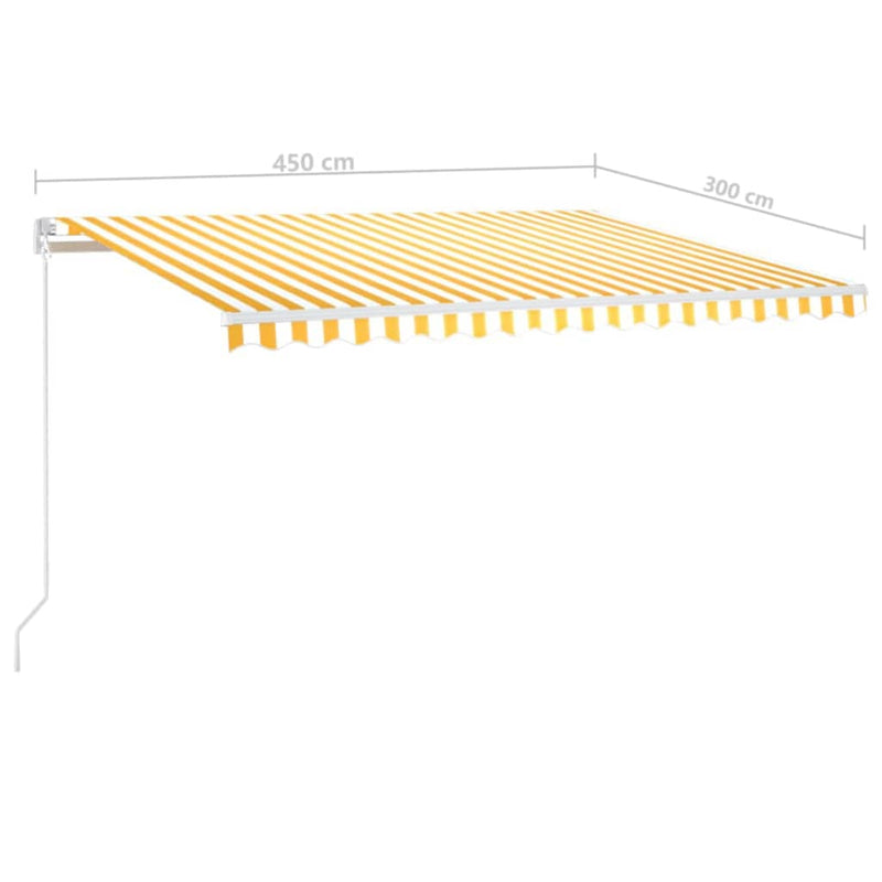 vidaXL sárga és fehér kézzel kihúzható napellenző 450 x 300 cm