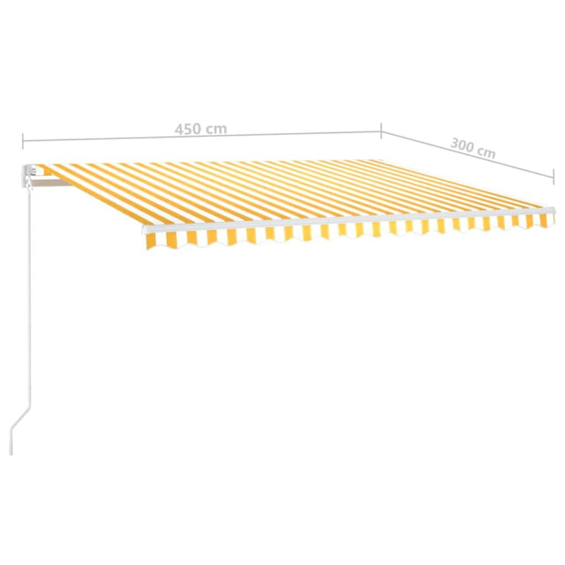 vidaXL sárga és fehér kézzel kihúzható LED-es napellenző 450 x 300 cm