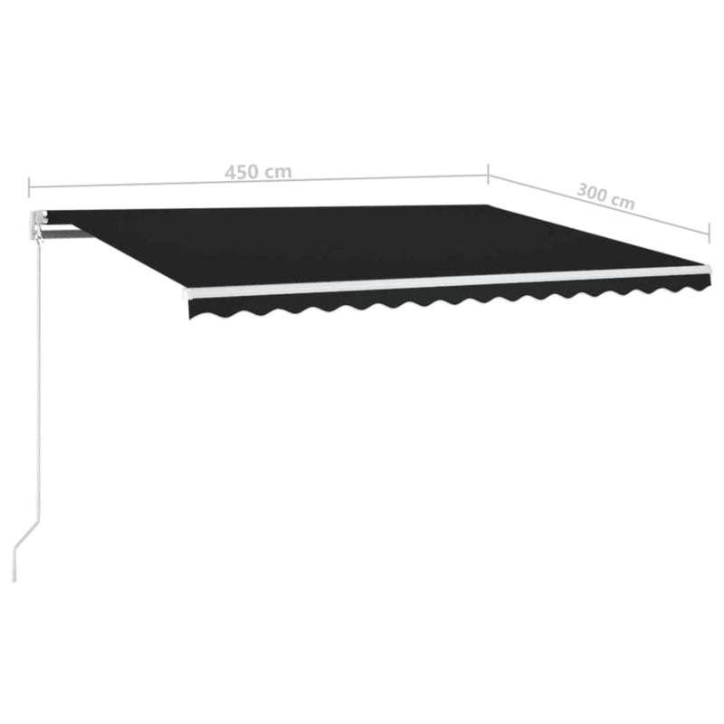 vidaXL antracitszürke kézzel kihúzható LED-es napellenző 450 x 300 cm