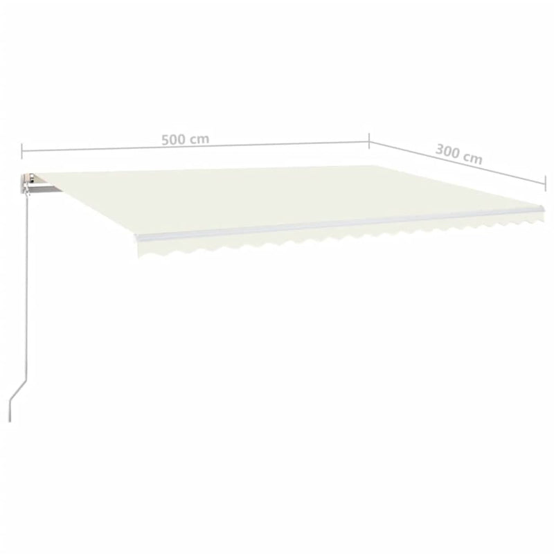 vidaXL krémszínű kézzel kihúzható LED-es napellenző 500x300 cm