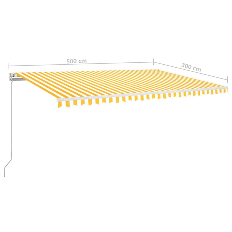 vidaXL sárga és fehér kézzel kihúzható LED-es napellenző 500x300 cm