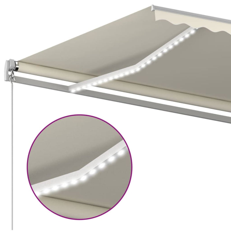 vidaXL krémszínű kézzel kihúzható LED-es napellenző 400 x 350 cm