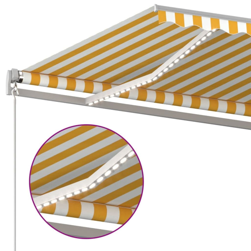 vidaXL sárga és fehér kézzel kihúzható LED-es napellenző 400 x 350 cm