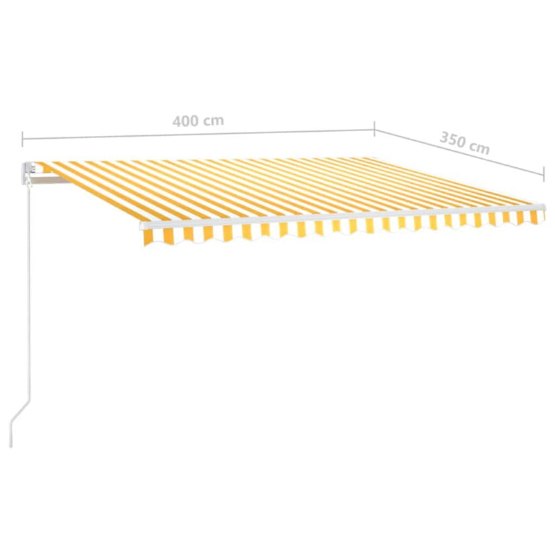 vidaXL sárga és fehér kézzel kihúzható LED-es napellenző 400 x 350 cm