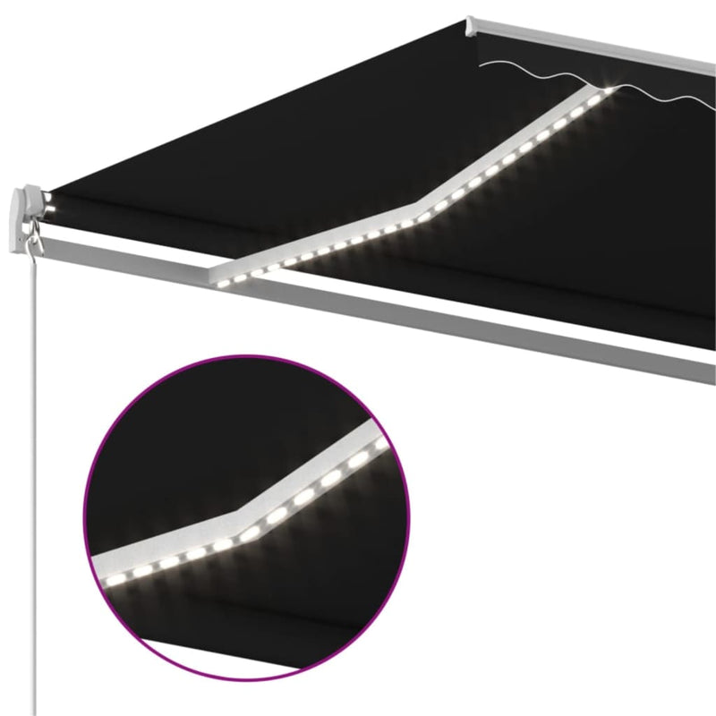 vidaXL antracitszürke kézzel kihúzható LED-es napellenző 400 x 350 cm