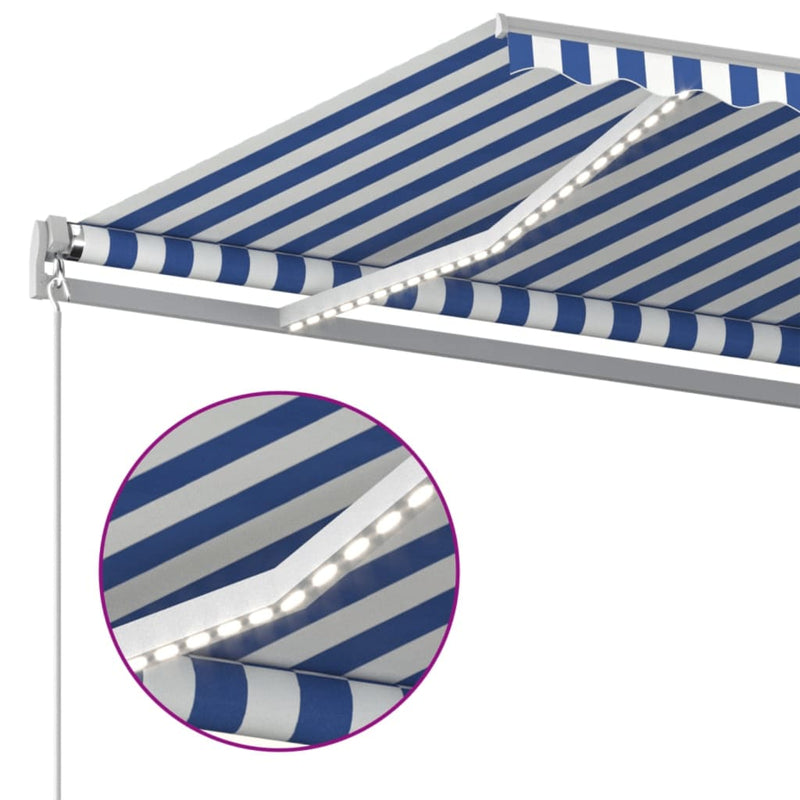 vidaXL kék és fehér kézzel kihúzható LED-es napellenző 600 x 350 cm