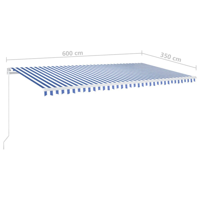 vidaXL kék és fehér kézzel kihúzható LED-es napellenző 600 x 350 cm