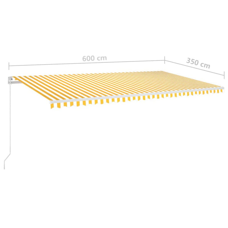 vidaXL sárga és fehér kézzel kihúzható LED-es napellenző 600 x 350 cm