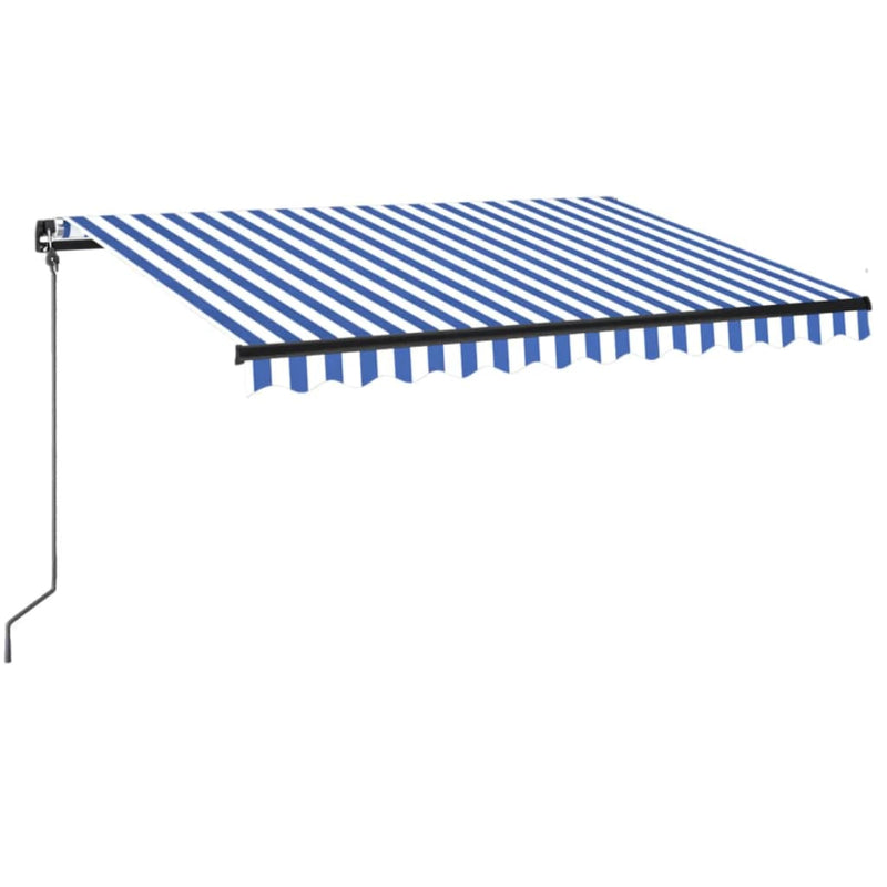 vidaXL kék és fehér kézzel kihúzható LED-es napellenző 350 x 250 cm