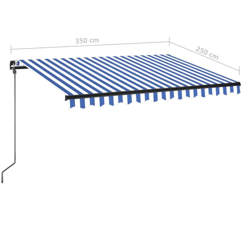 vidaXL kék és fehér kézzel kihúzható LED-es napellenző 350 x 250 cm