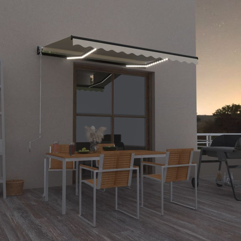 vidaXL sárga és fehér kézzel kihúzható LED-es napellenző 350 x 250 cm