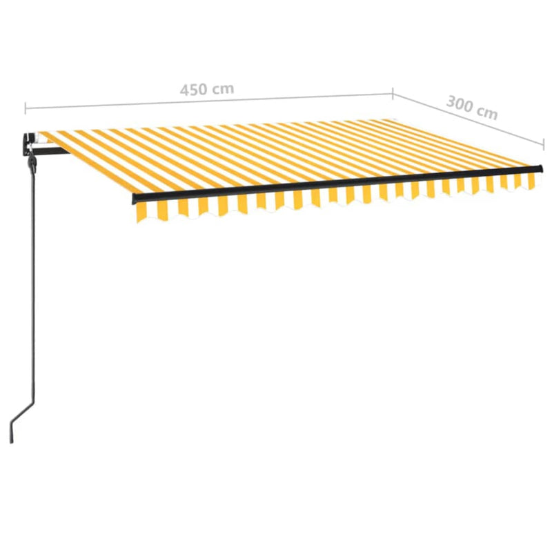 vidaXL sárga és fehér kézzel kihúzható napellenző 450 x 300 cm