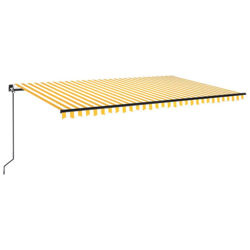 vidaXL sárga és fehér kézzel kihúzható LED-es napellenző 500x300 cm