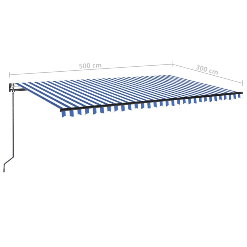 vidaXL kék/fehér automata szélérzékelős és LED-es napellenző 500x300cm