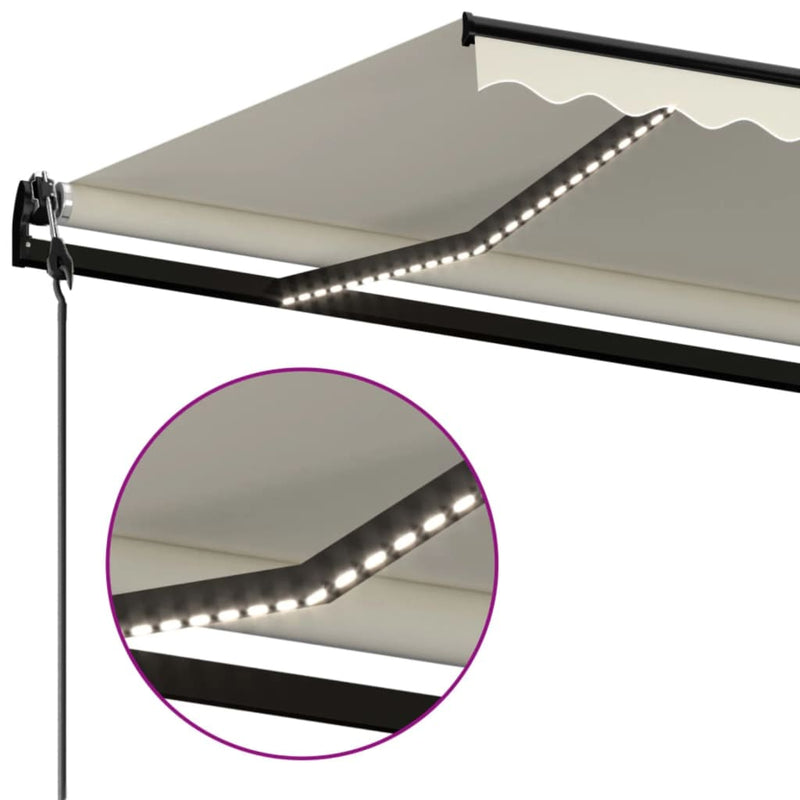 vidaXL krémszínű automata szélérzékelős és LED-es napellenző 500x300cm