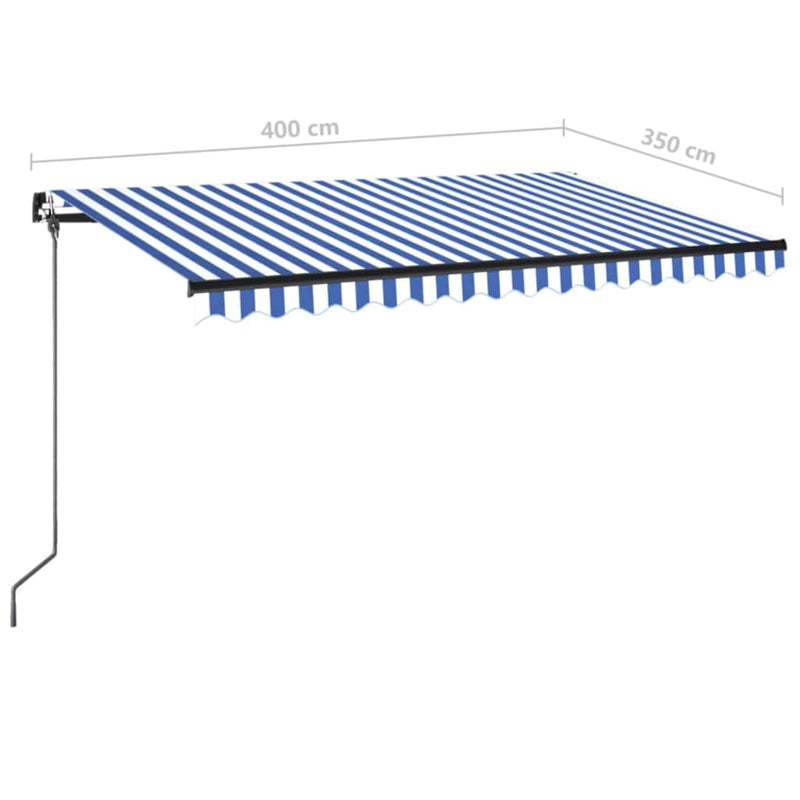 vidaXL kék és fehér kézzel kihúzható napellenző 400 x 350 cm