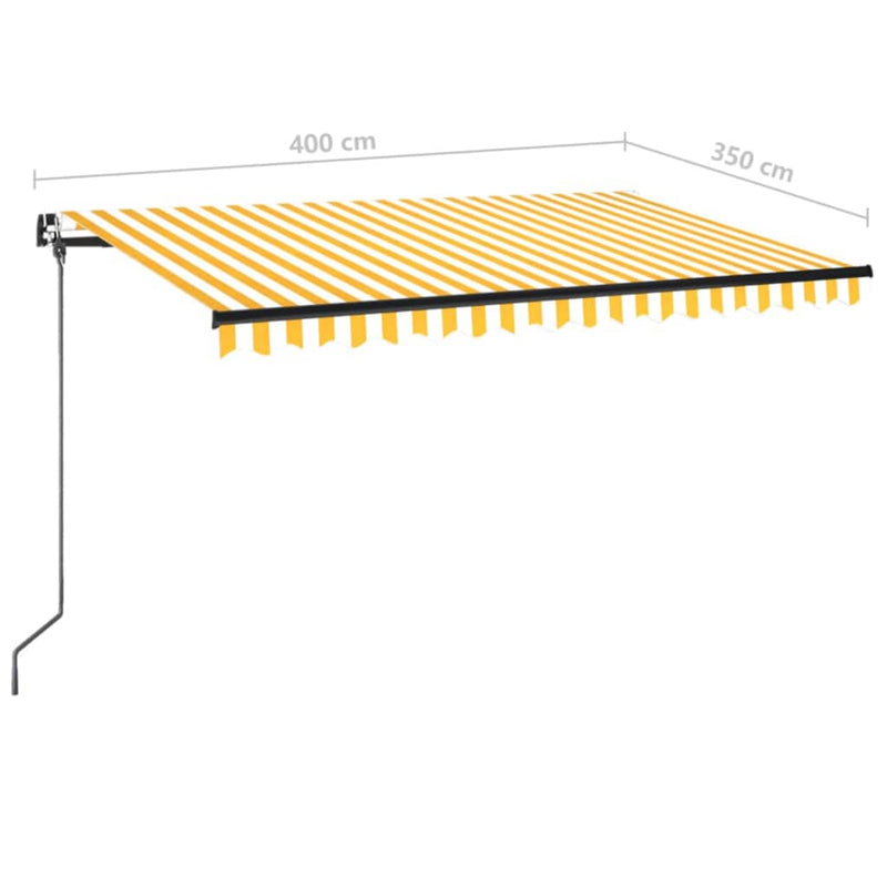 vidaXL sárga és fehér kézzel kihúzható LED-es napellenző 400 x 350 cm