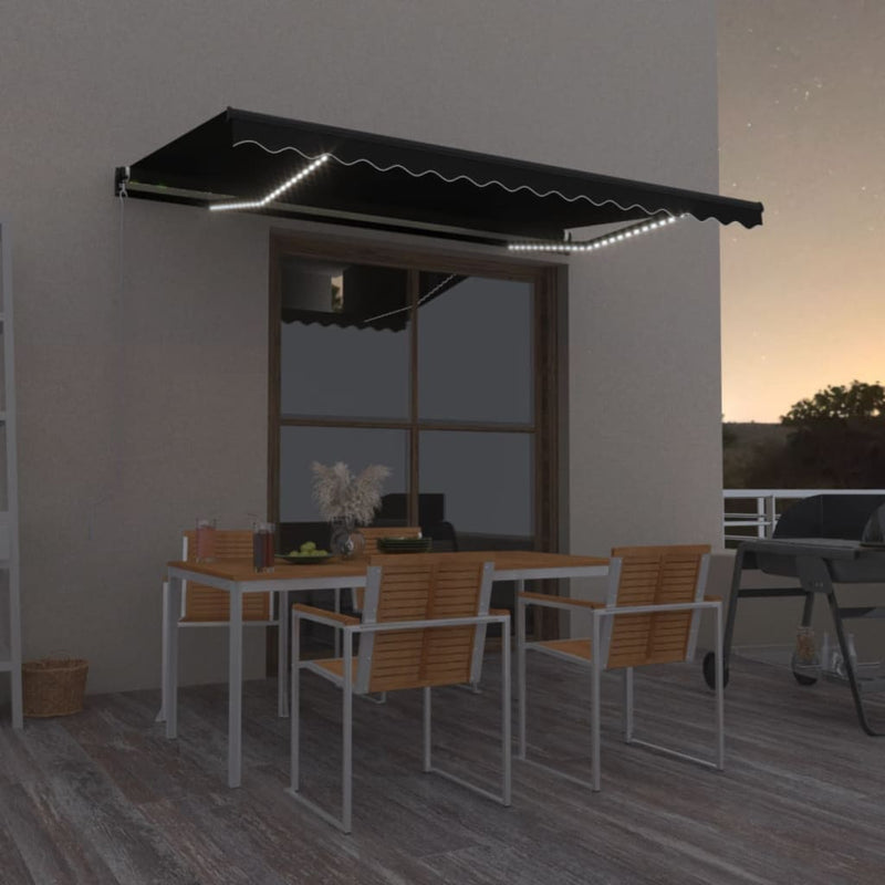 vidaXL antracitszürke kézzel kihúzható LED-es napellenző 400 x 350 cm